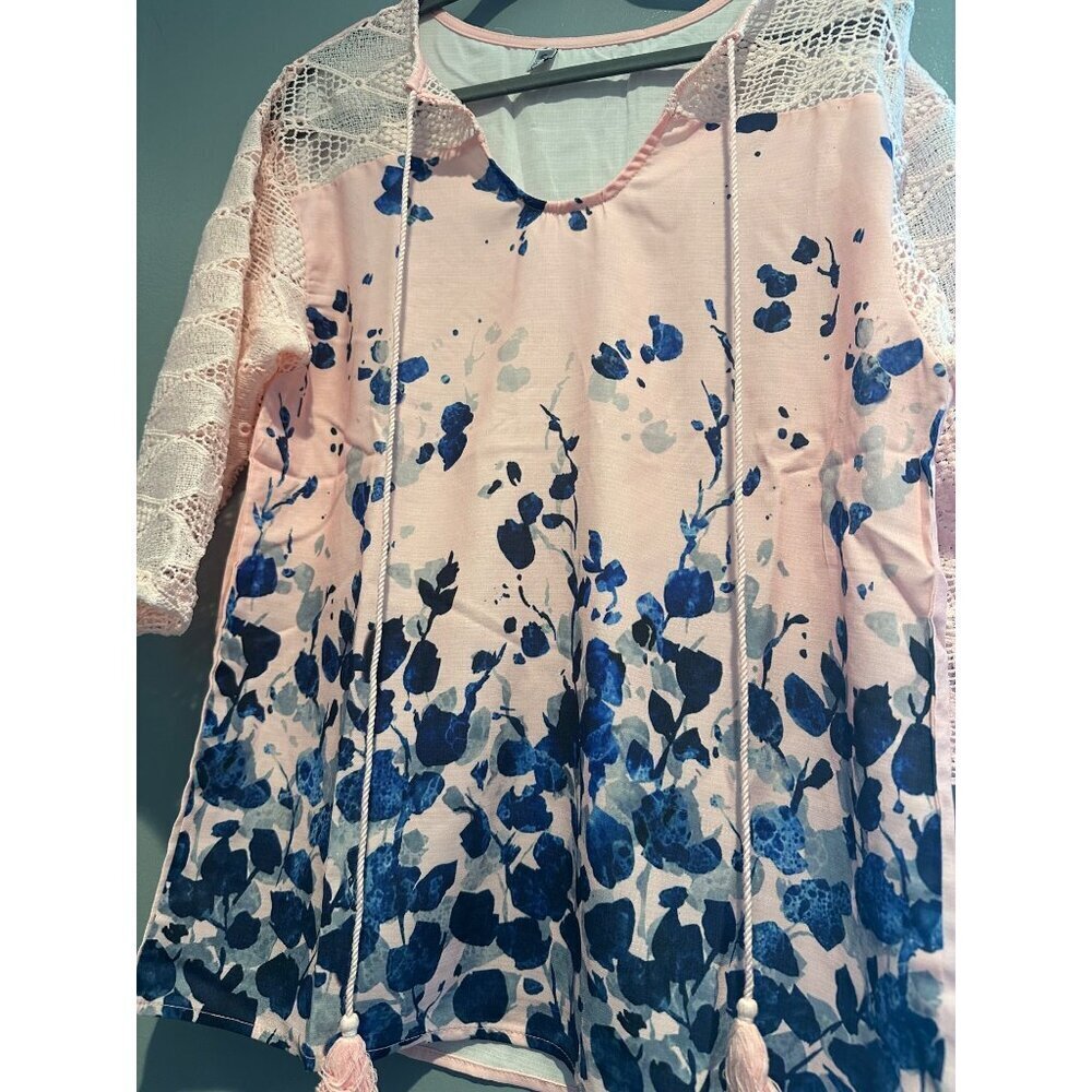 Misslook Tunic Top Women Small Pink Blue Boho Artsy Cottagecore barbiecore fairy - Picture 5 of 6